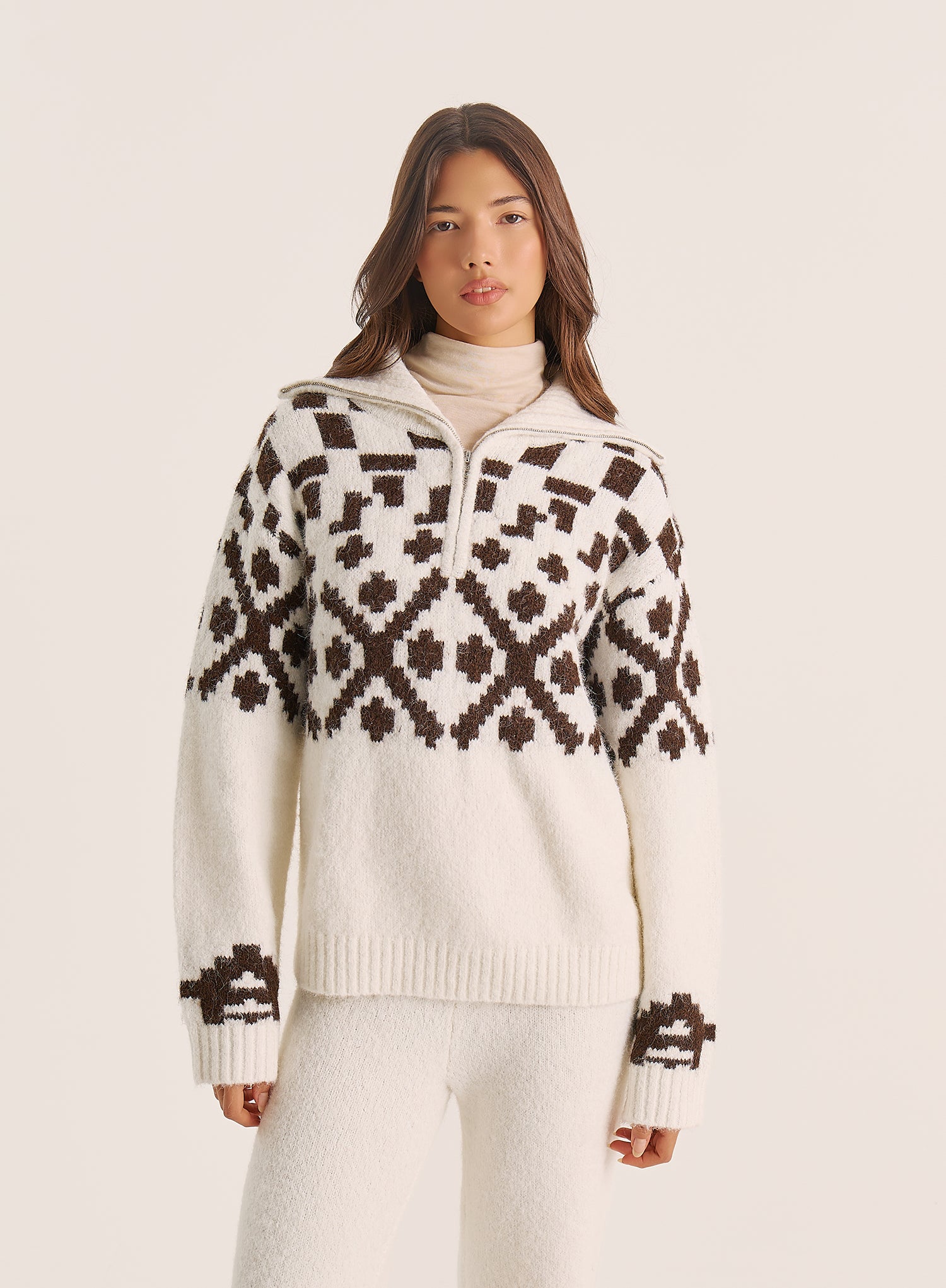 Multi Knitted Fairisle Collared Zip Jumper